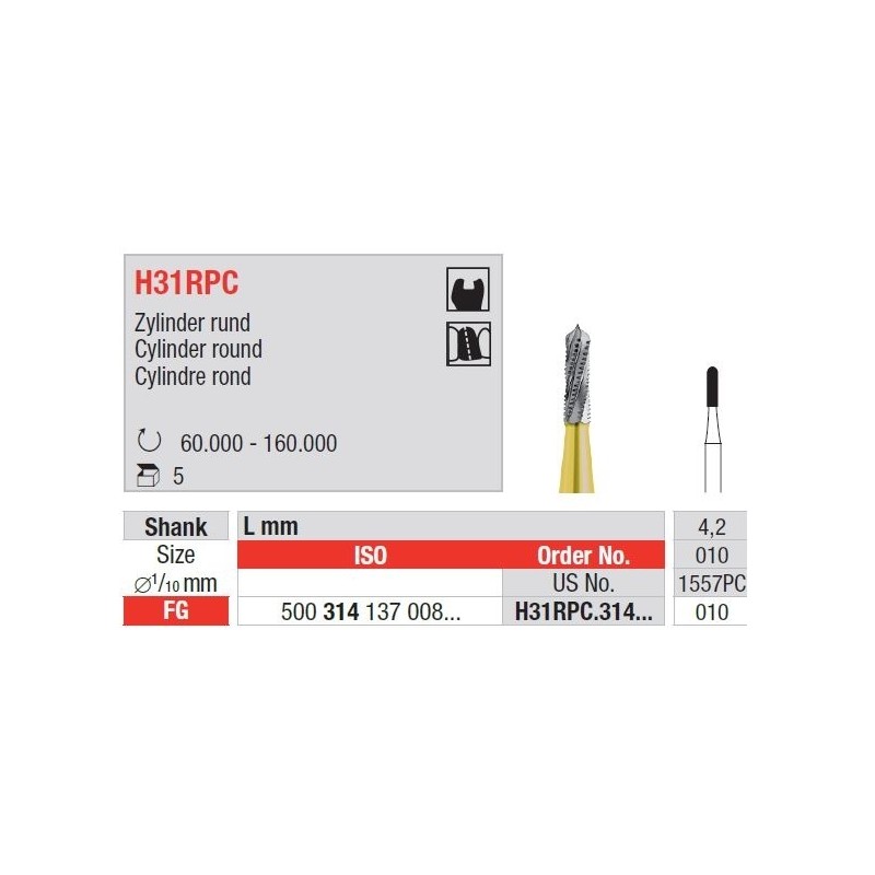 Freze TC Bur - cylinder round FG  H31R PC 314 010