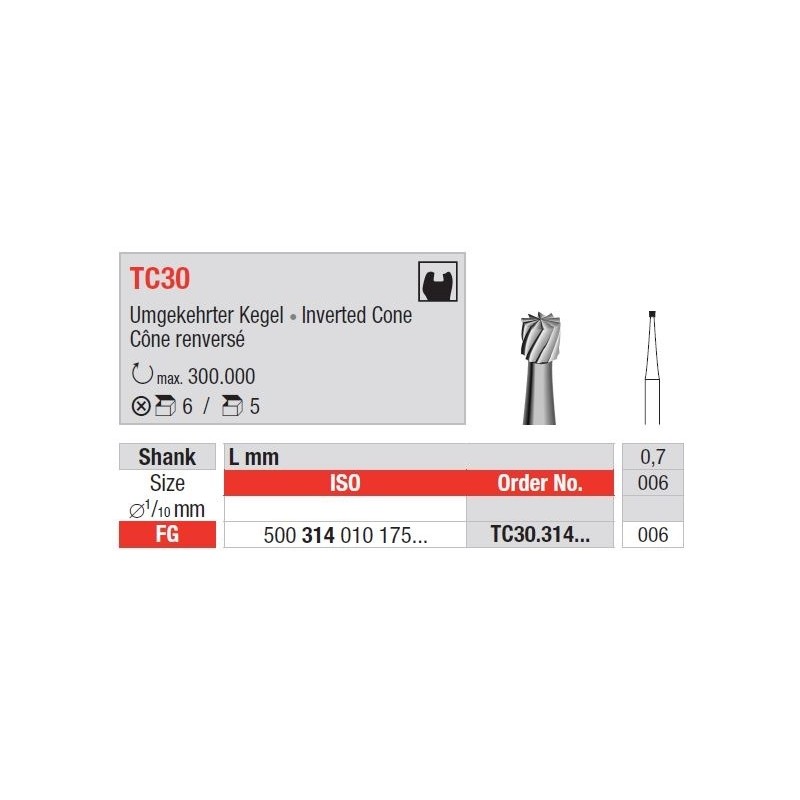 Freze TC Finishing instruments Inverted cone TC30  314 008
