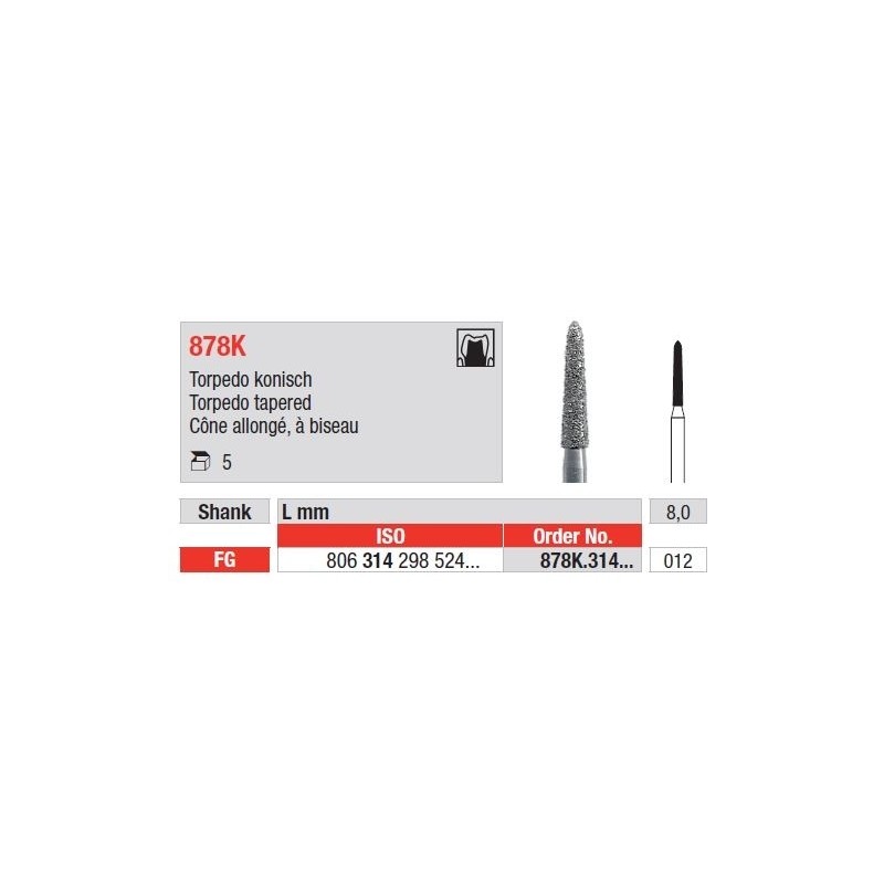 Freze Diamant Torpedo Tapered FG 878K - 5 buc.