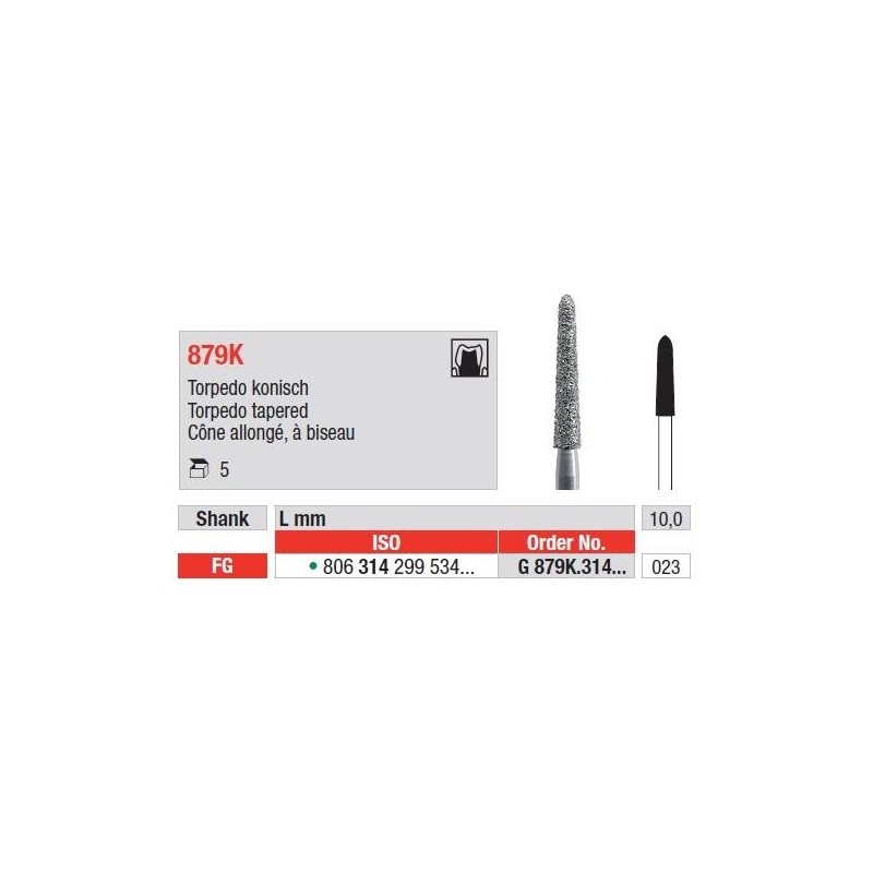 Freze Diamant Torpedo Tapered FG 879K - 5 buc.