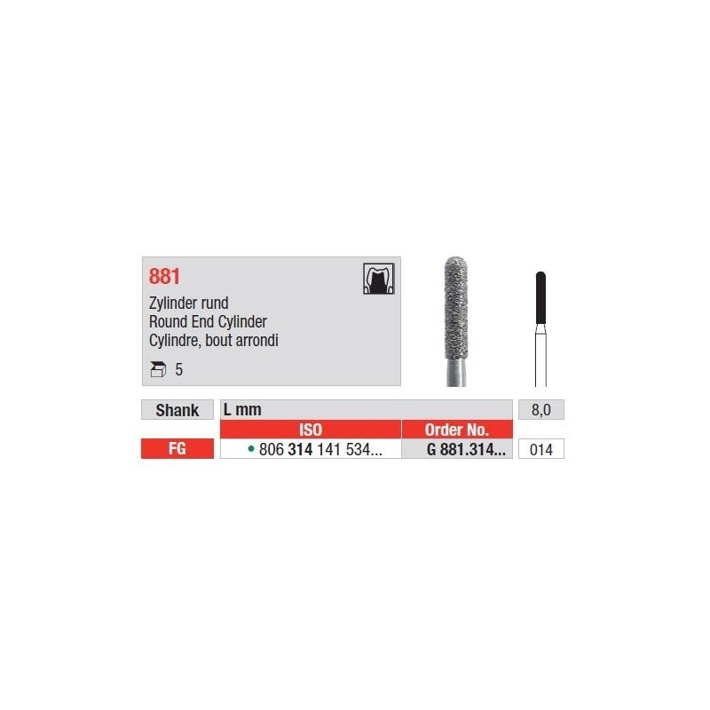Freze Diamant Cilindru cu Varf Rotunjit FG 881 - 5 buc. 