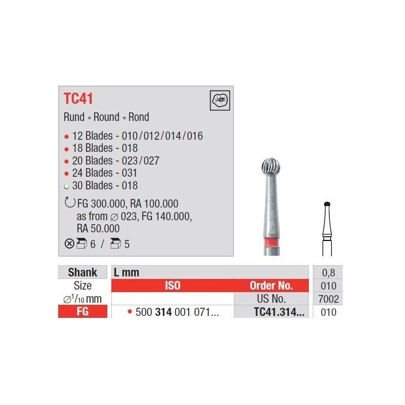 Freze TC41 cu cap rotund pentru finisare