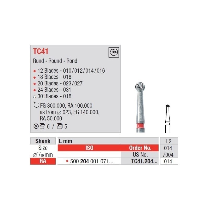 Freze TC41 RA cu cap rotund pentru finisare