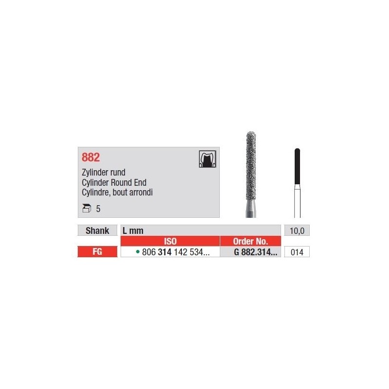 Freze Diamant Cilindru cu Varf Rotunjit FG - 5 buc. 