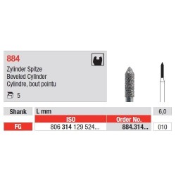 Freze Diamant Cilindru cu Varf Ascutit FG 884 - 5 buc. 