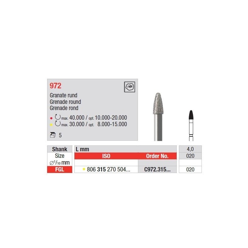 Freze Diamant Grenade Round FGL 972 - 5 buc.
