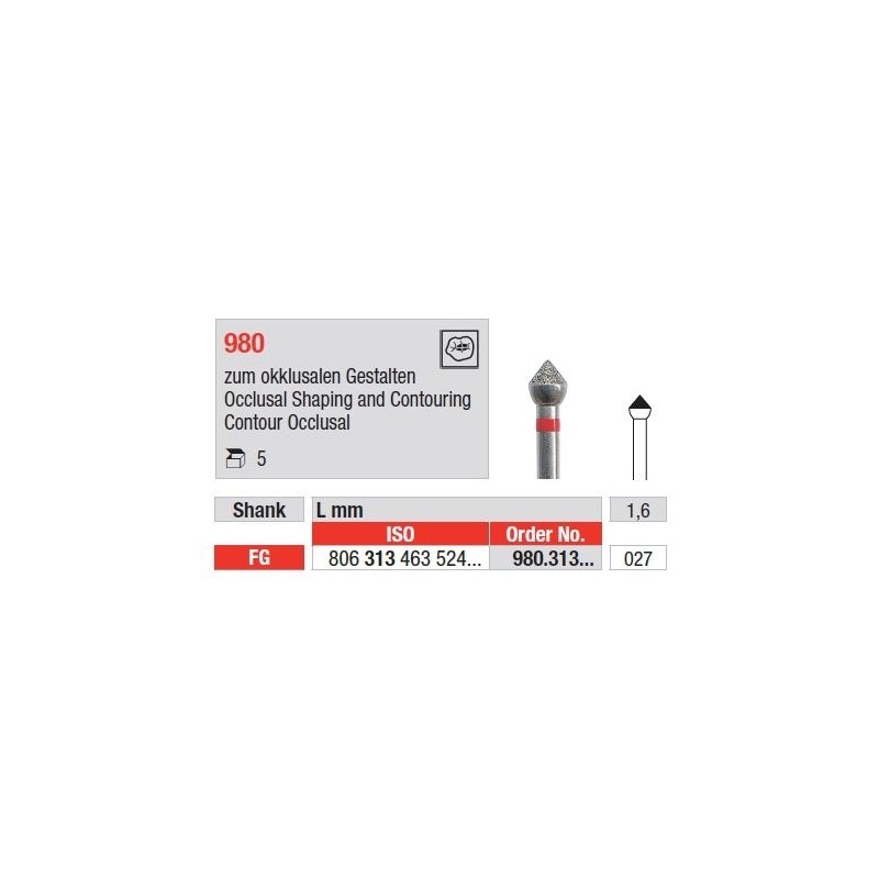 Freze Diamant pentru modelare si conturare ocluzala FG 980 - 5 buc. 