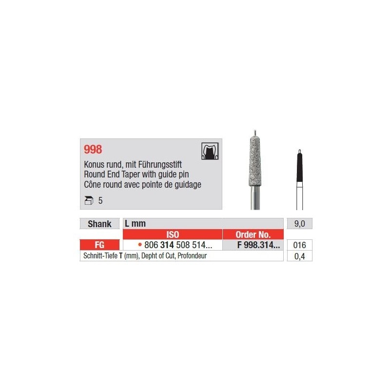 Freze Diamant Con cu Varf Rotunjit cu pin de ghidaj FG 998 - 5 buc. 