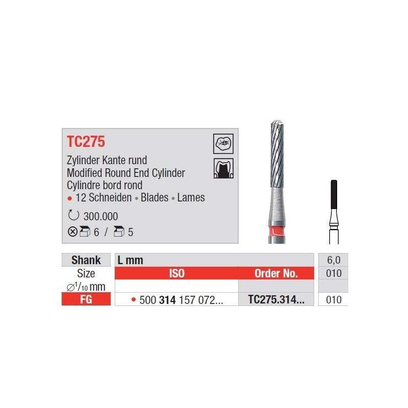 Freze TC275 FG cu 10 lame pentru finisare