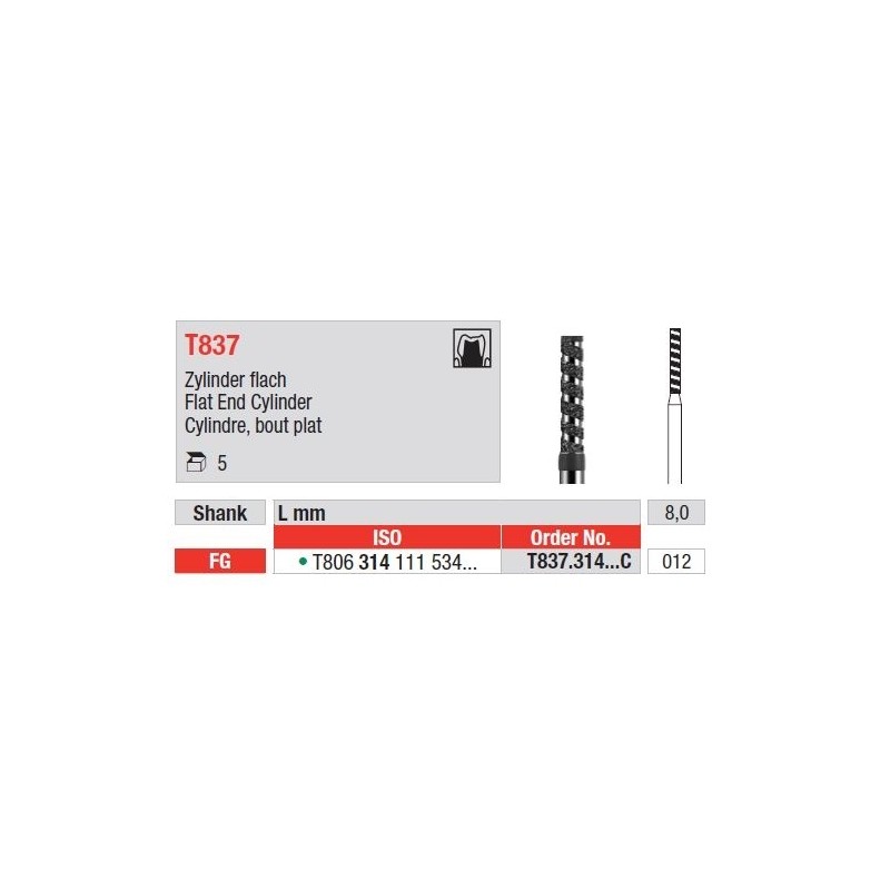 Freze Turbo Diamant Cilindru cu Cap Plat FG T837 - 5 buc. 
