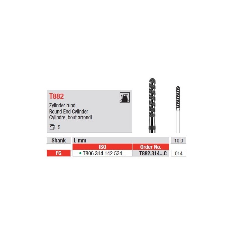 Freze Turbo Diamant Cilindru cu Varf Rotunjit FG T882 - 5 buc. 