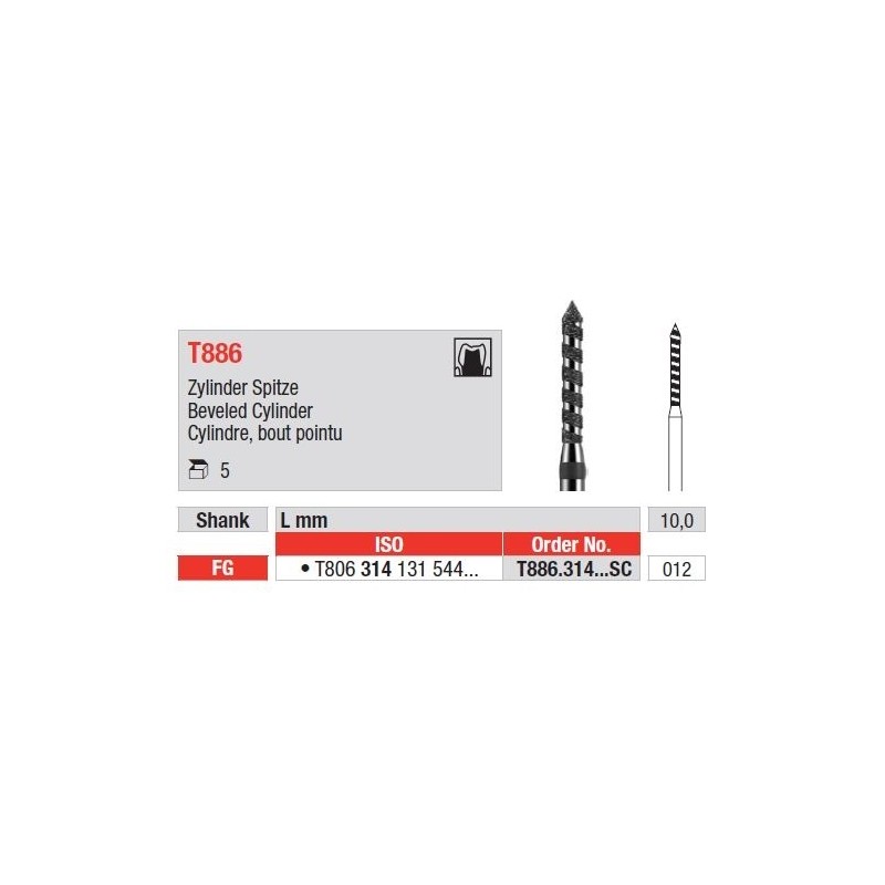Freze Turbo Diamant Cilindru cu Varf Ascutit FG T886 - 5 buc. 