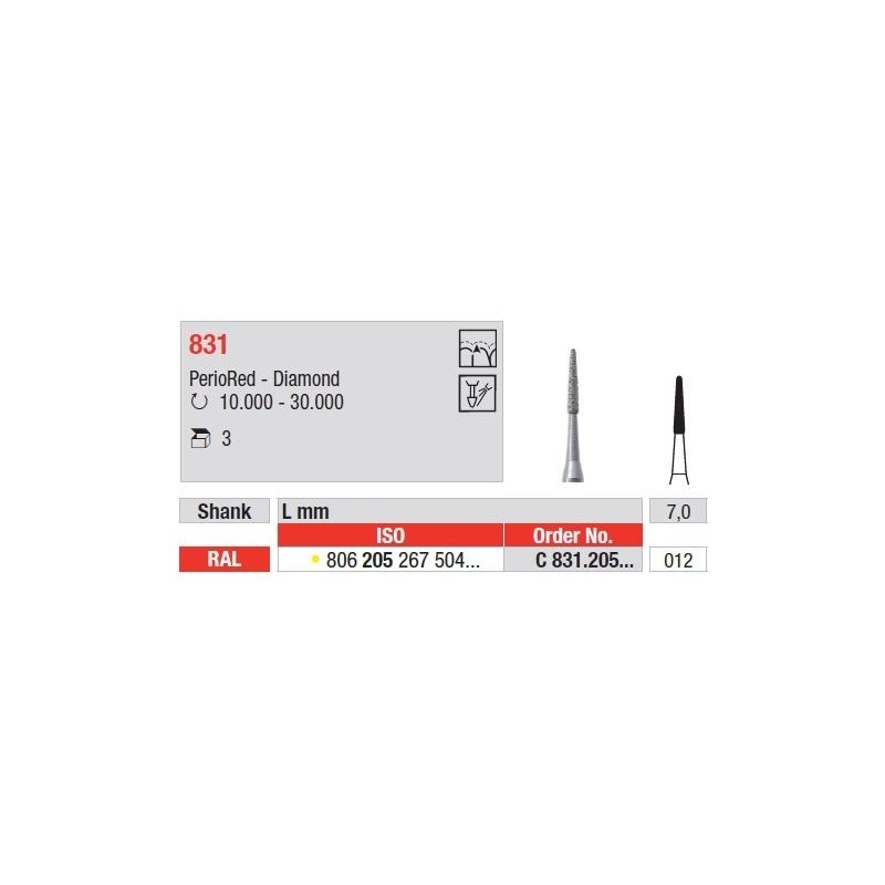 Freze Diamant PerioRed 831 - 3 buc. 