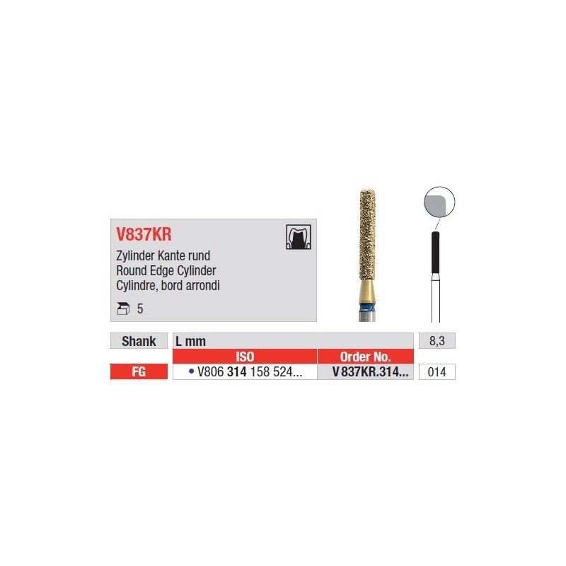 Freze DiaCut MLT Cilindru cu Margini Rotunjite FG V837KR - 5 buc