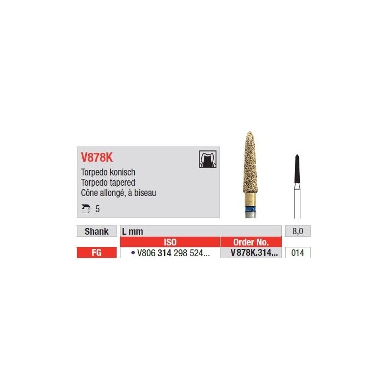 Freze DiaCut MLT Torpedo Tapered FG V878K - 5 buc. 