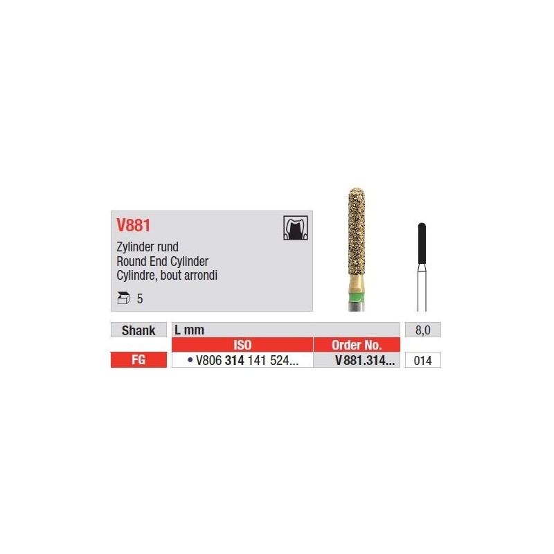 Freze DiaCut MLT Cilindru Cu Varf Rotunjit FG V881 - 5 buc. 