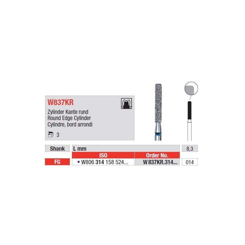 Freze WhiteTiger LLD Cilindru cu Margini Rotunjite FG W837KR - 3 buc. 