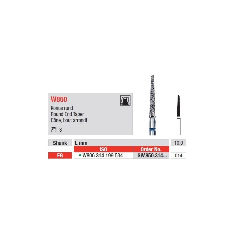 Freze WhiteTiger LLD Con cu Varf Rotunjit FG W850 - 3 buc. 