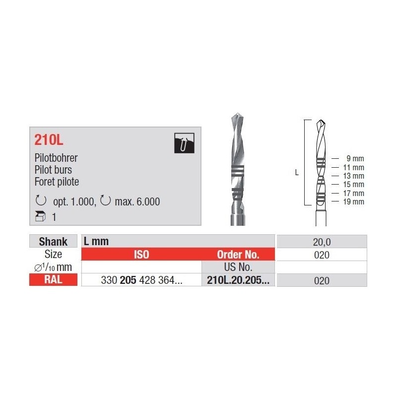 Freze Pilot burs RAL  210L  20 205 020