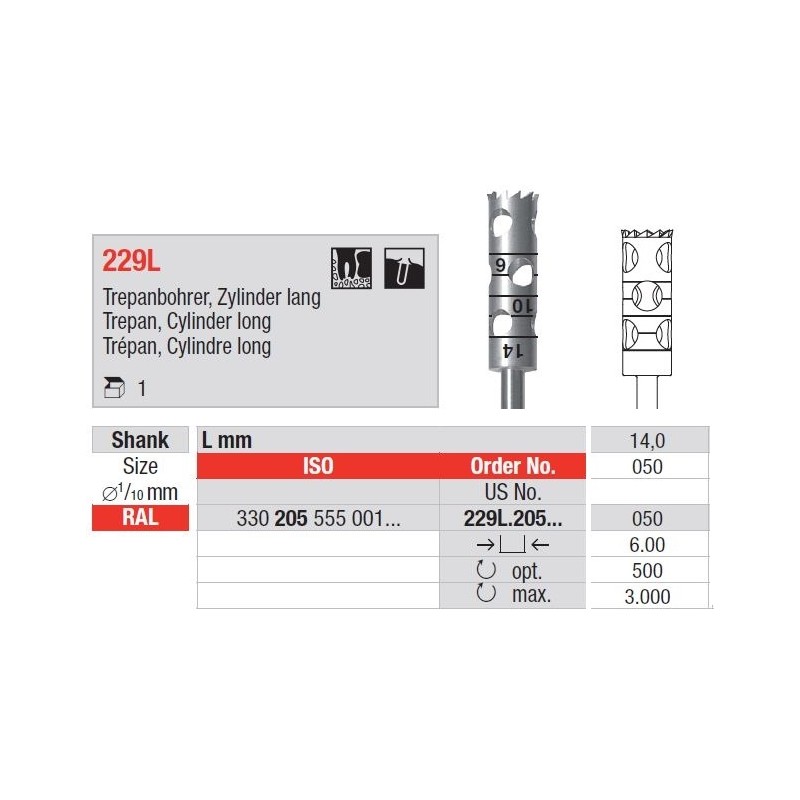 Freze Trepan burs RAL  229L  205 030