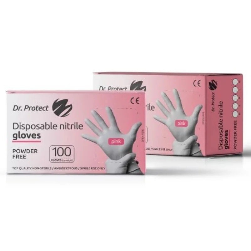 Manusi examinare nitril nepudrate roz marimea S Dr. Protect