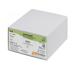 Resorba poliamid varrócérna Supramid 4/0 HS18, 18 mm-es tűvel, ½ háromszögletű keresztmetszettel