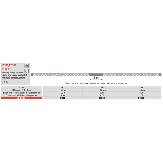 Gyémánt csiszoló PDS2 2,50x0,13mm 45my kék 10db Edenta