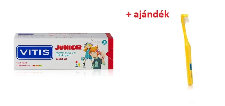 AKCIÓ - VITIS Junior fogkrém tutti-frutti 75ml + ajándék Vitis junior fogkefe