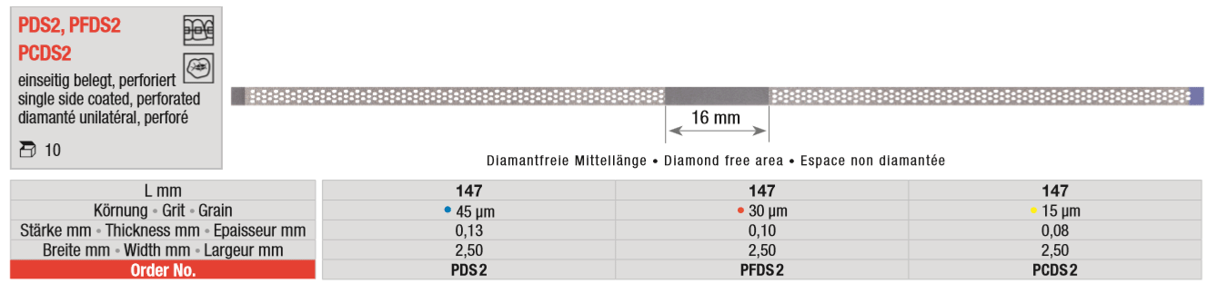 Gyémánt csiszoló PDS2 2,50x0,13mm 45my kék 10db Edenta