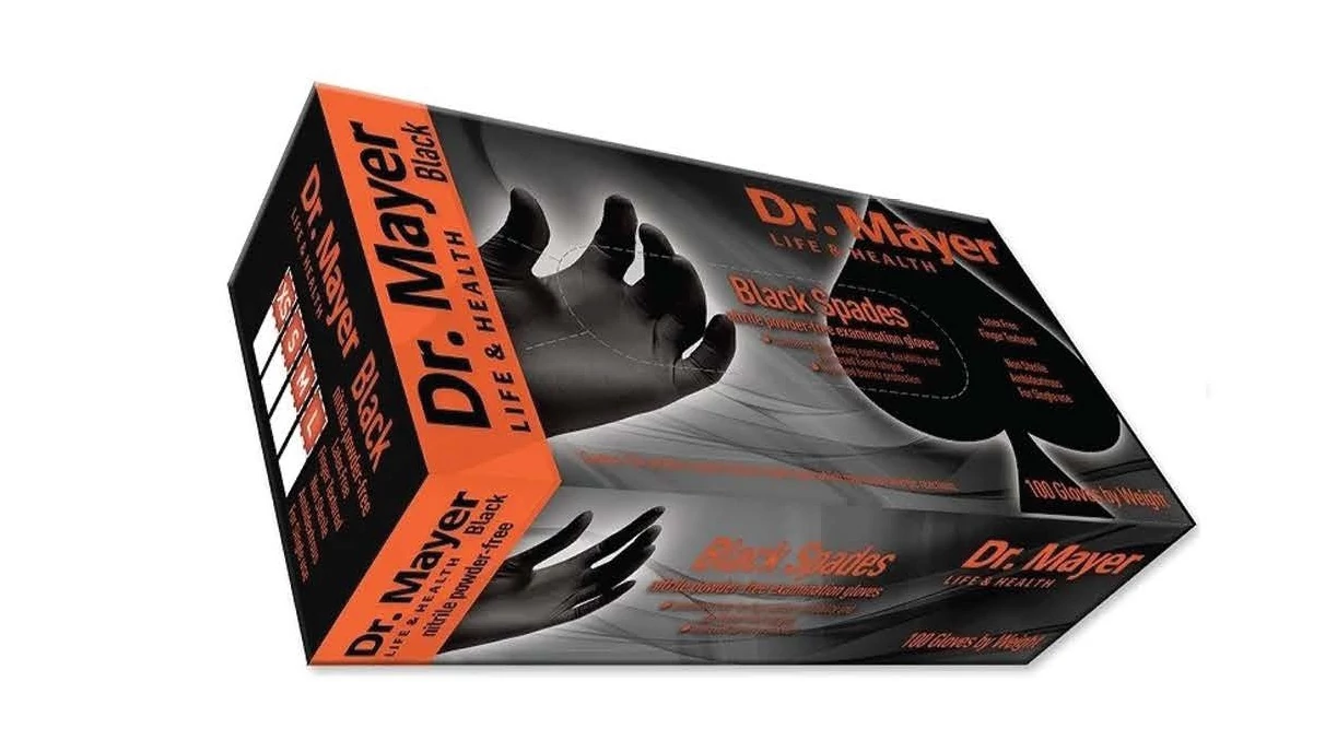 Kesztyű dr. Mayer nitril soft púdermentes fekete S 100db